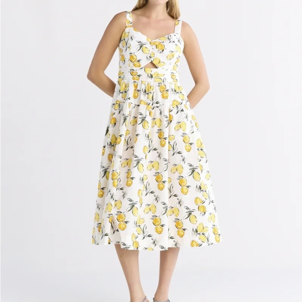 Free Assembly lemon print ruched cutout cotton midi dress